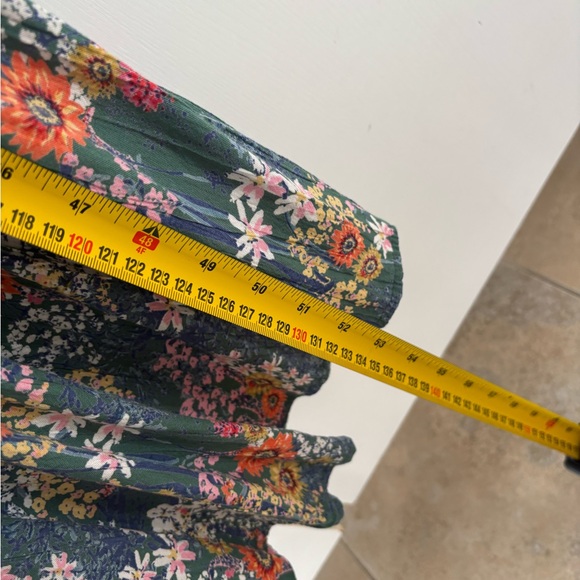 Vintage Multicolore Floral Green Midi Dress Large Slit Tied back Cottagecore - Picture 10 of 12